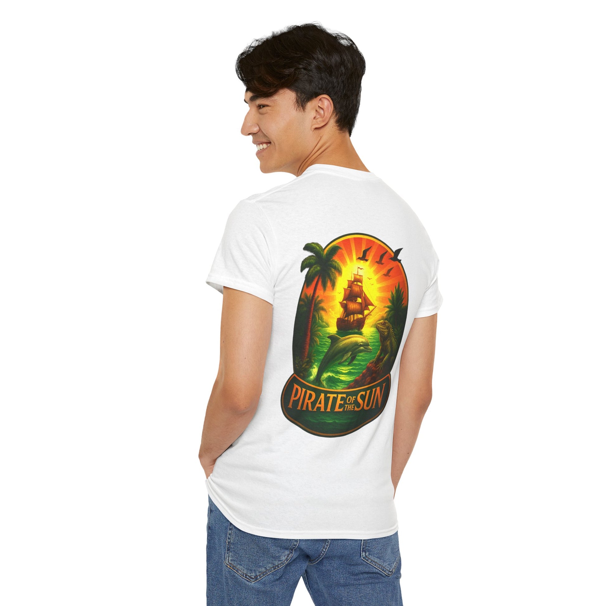 Tropical Pirate Graphic Tee, Summer Vibe Shirt, Beachwear, Gift for Adventure Lovers, Casual Wear